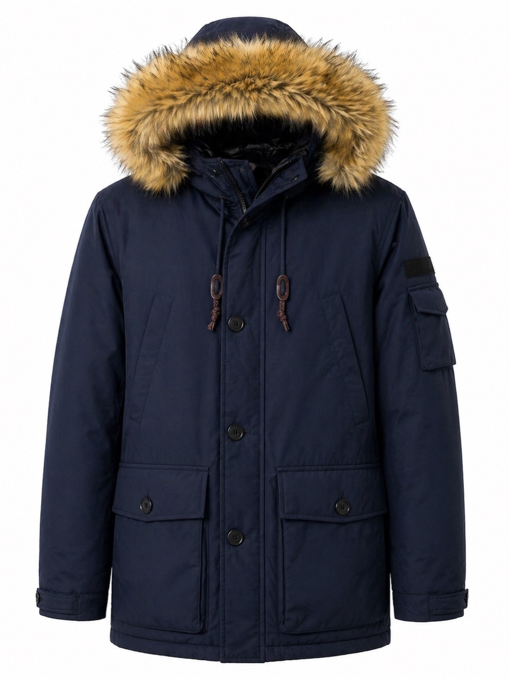 J Crew Nordic ,Men's Navy Blue Parka Coat with Faux Fur Hood .Size-Large